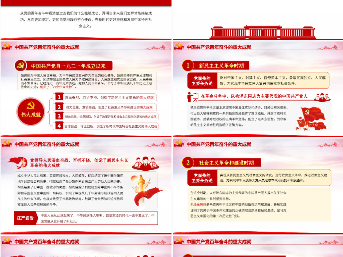 全面总结学习党的百年奋斗重大成就和历史经验简洁风十九届六中全会公报内容介绍党课课件PPT-含讲稿