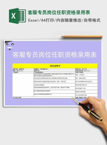 2022年客服专员岗位任职资格录用表免费下载