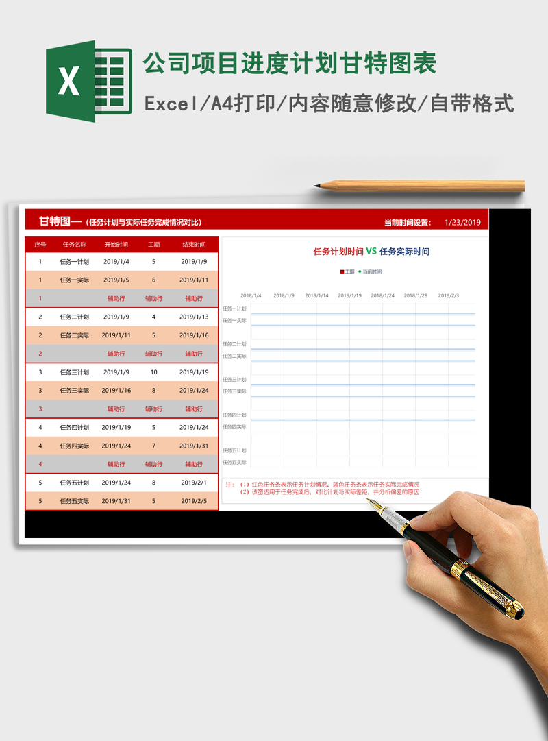 公司项目进度计划甘特图表Excel模板 公司项目进度计划甘特图表Excel模板