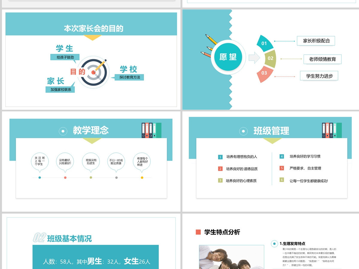 原创中小学生家长会月考学习计划总结PPT模板