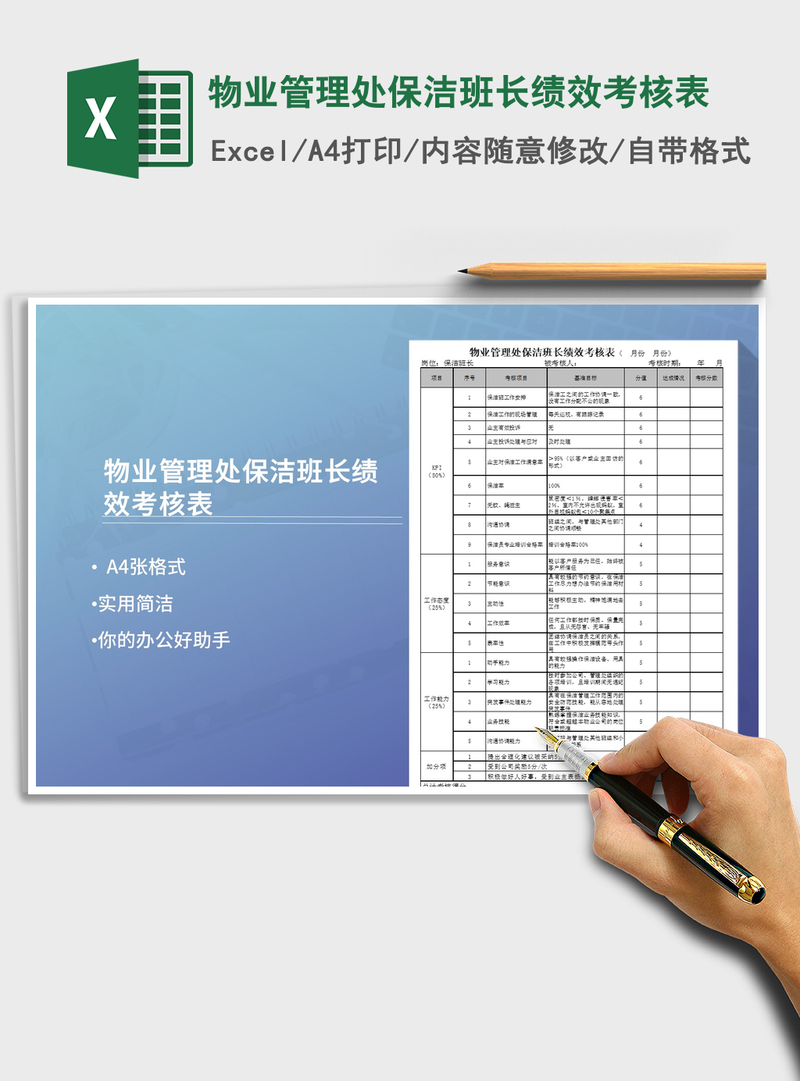 2021年物业管理处保洁班长绩效考核表 2021年物业管理处保洁班长绩效考核表