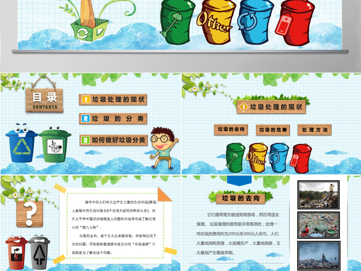 卡通垃圾分类环保教育培训课件PPT模板