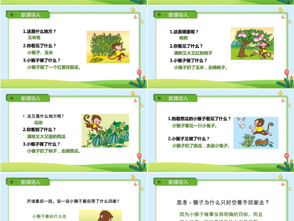 人教版小学一年级语文下册第四章课文：第十八课——小猴子下山（含配套教案）课件PPT