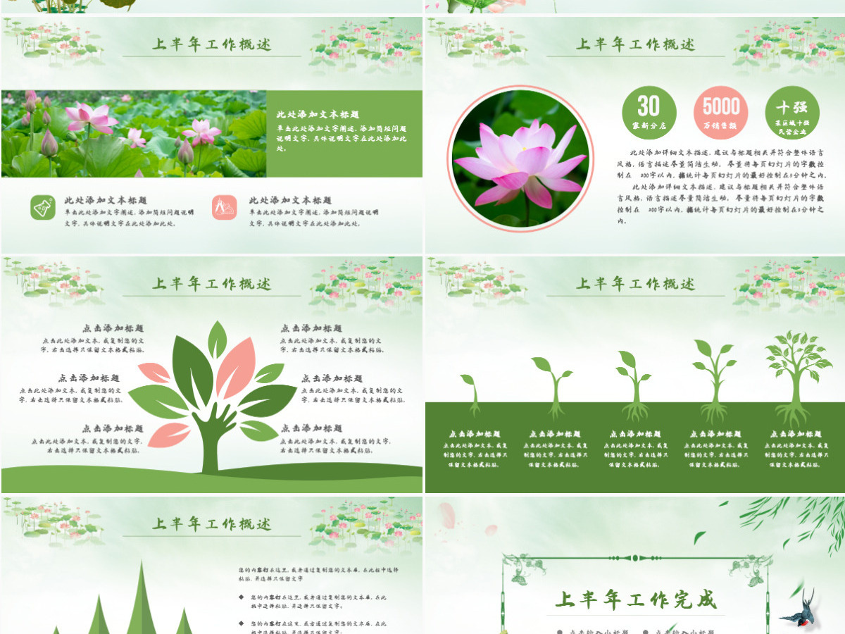 原创清新荷花中国风年中总结PPT模板