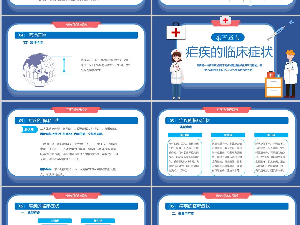 2022医疗医院疟疾卡通简约风预防医护学生汇报培训讲课PPT