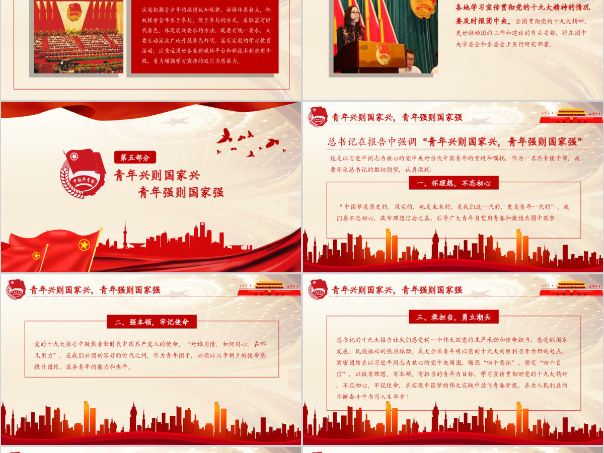 2019中国共青团十九大精神PPT模板 2019中国共青团十九大精神PPT模板
