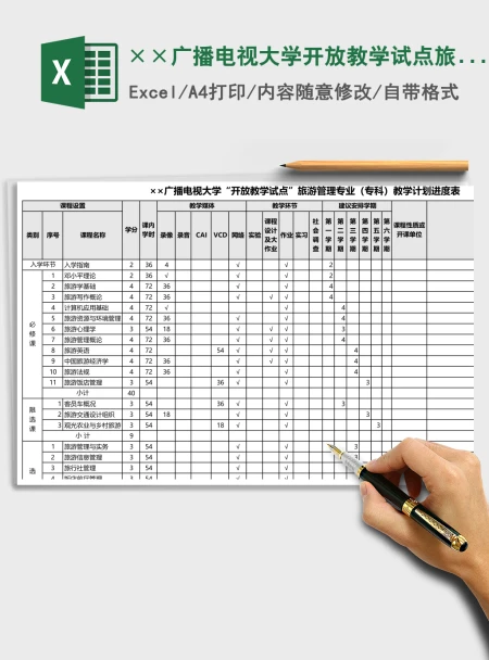 ××广播电视大学开放教学试点旅游管理专业(专科)教学计划进度表 ××广播电视大学开放教学试点旅游管理专业(专科)教学计划进度表