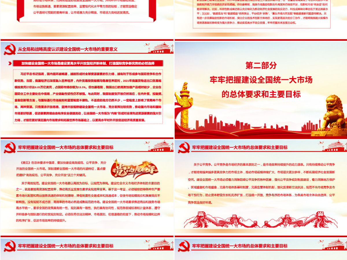 深入学习贯彻习近平经济思想加快推进全国统一大市场建设深入学习《关于加快建设全国统一大市场的意见》专题党课PPT-含讲稿