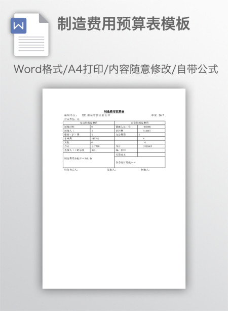 制造费用预算表模板
