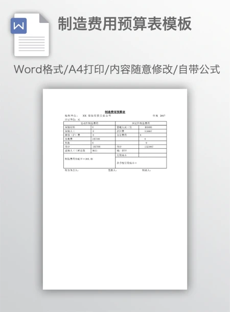 制造费用预算表模板