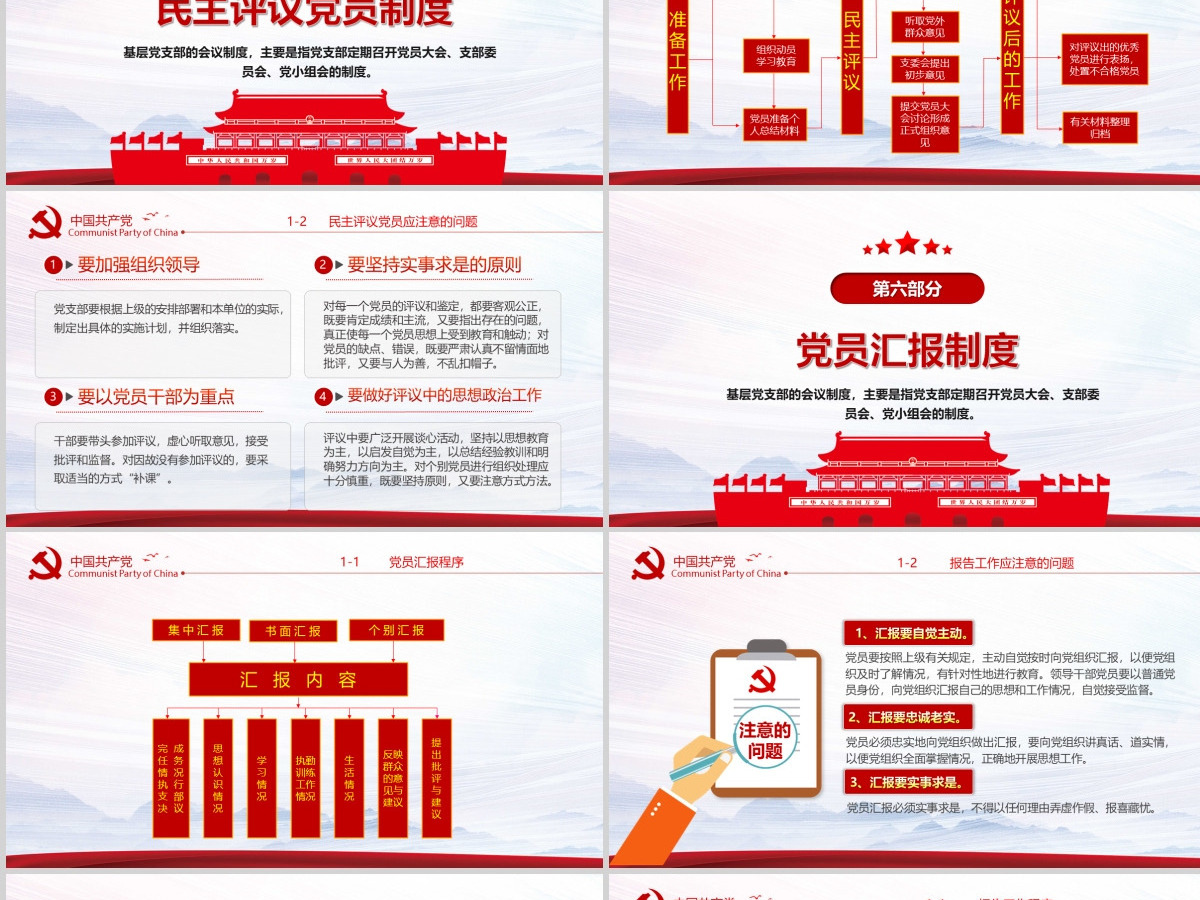 2020年简约中国风党支部七项组织生活制度民生生活专题党课PPT模板
