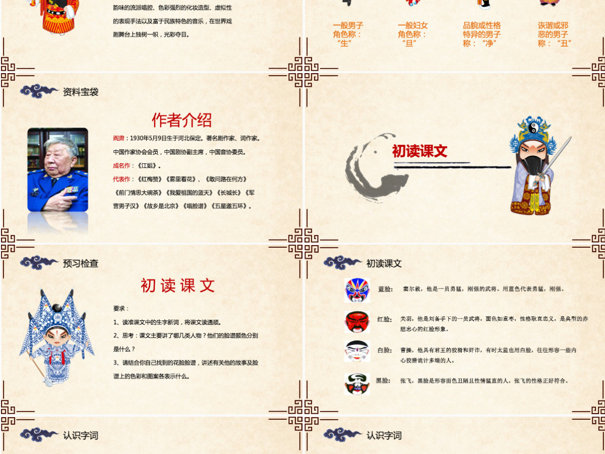 五年级语文课件唱脸谱PPT模板