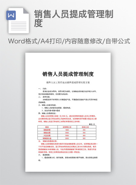 销售人员提成管理制度