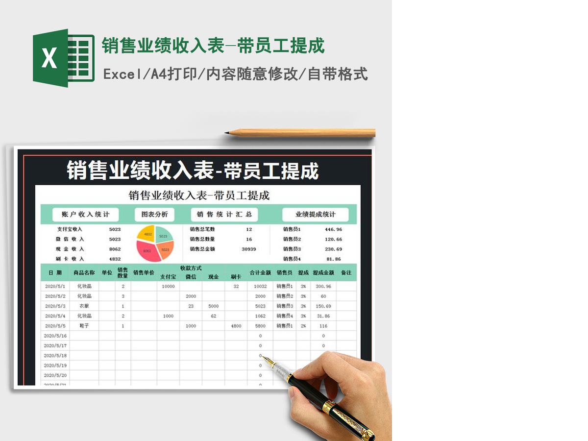 2021年销售业绩收入表-带员工提成