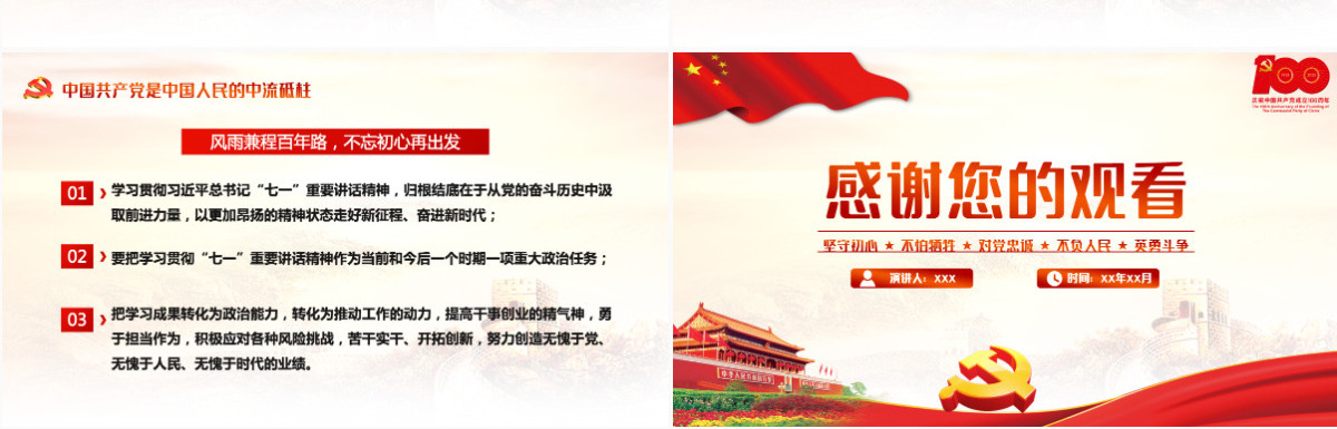 2021伟大建党精神深入领会“七一”重要讲话PPT庆祝建党100周年专题党课模板