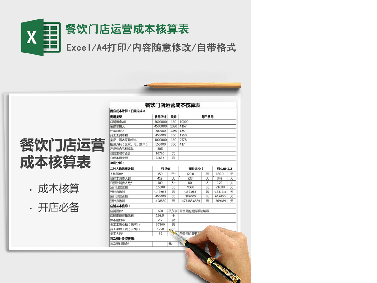 2021年餐饮门店运营成本核算表 2021年餐饮门店运营成本核算表
