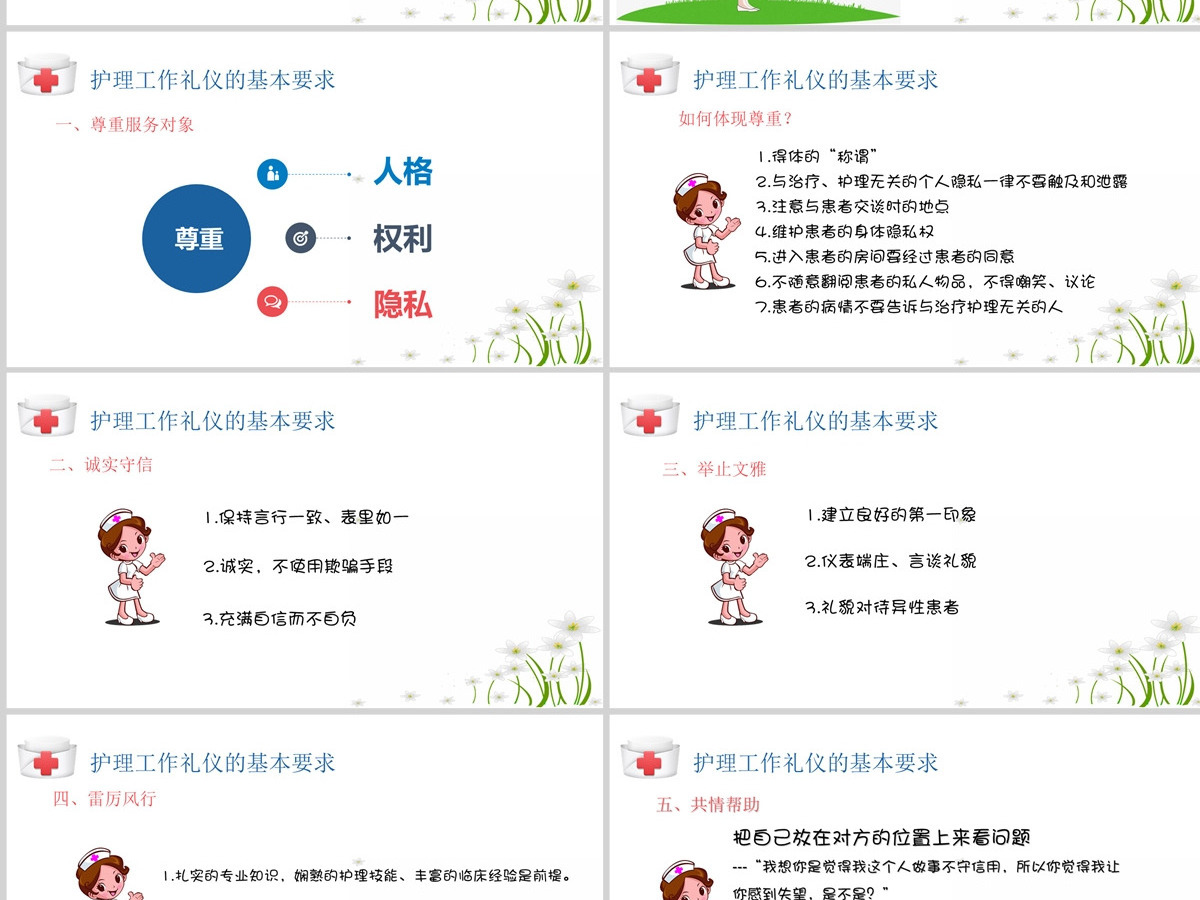 卡通背景风格护理工作礼仪ppt模板