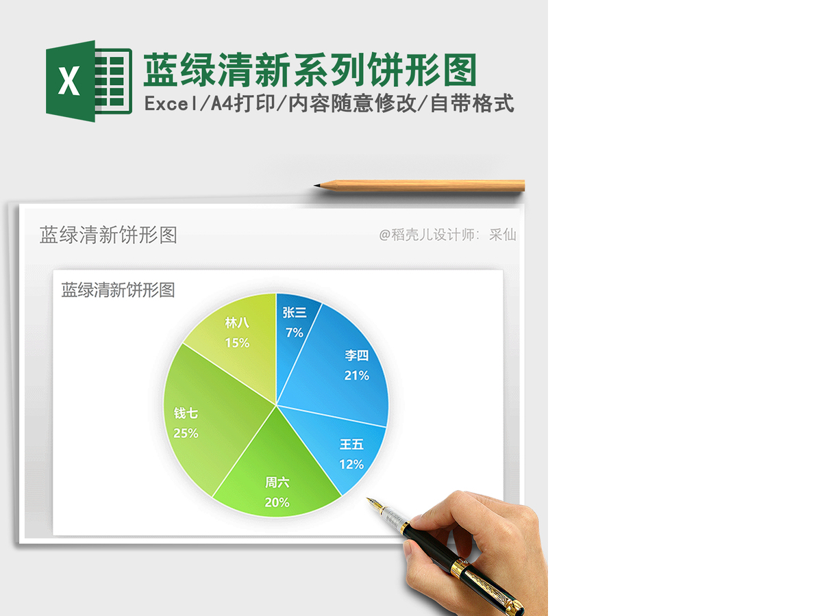 2021年蓝绿清新系列饼形图