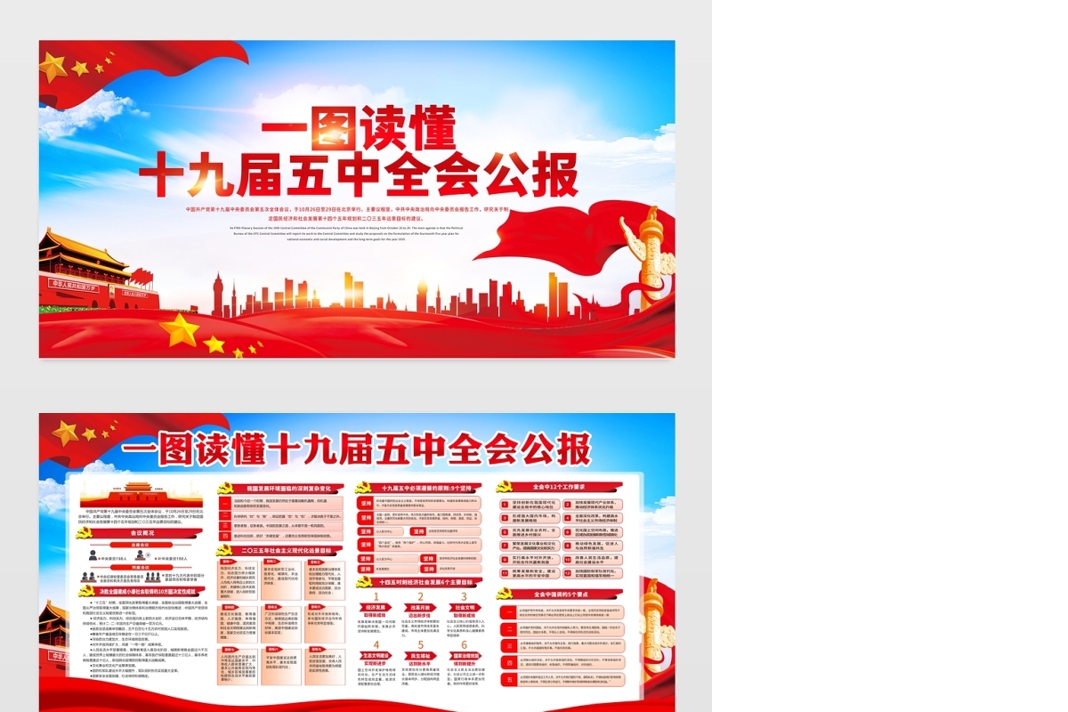 大气红色一图看懂十九届五中全会展板宣传栏设计