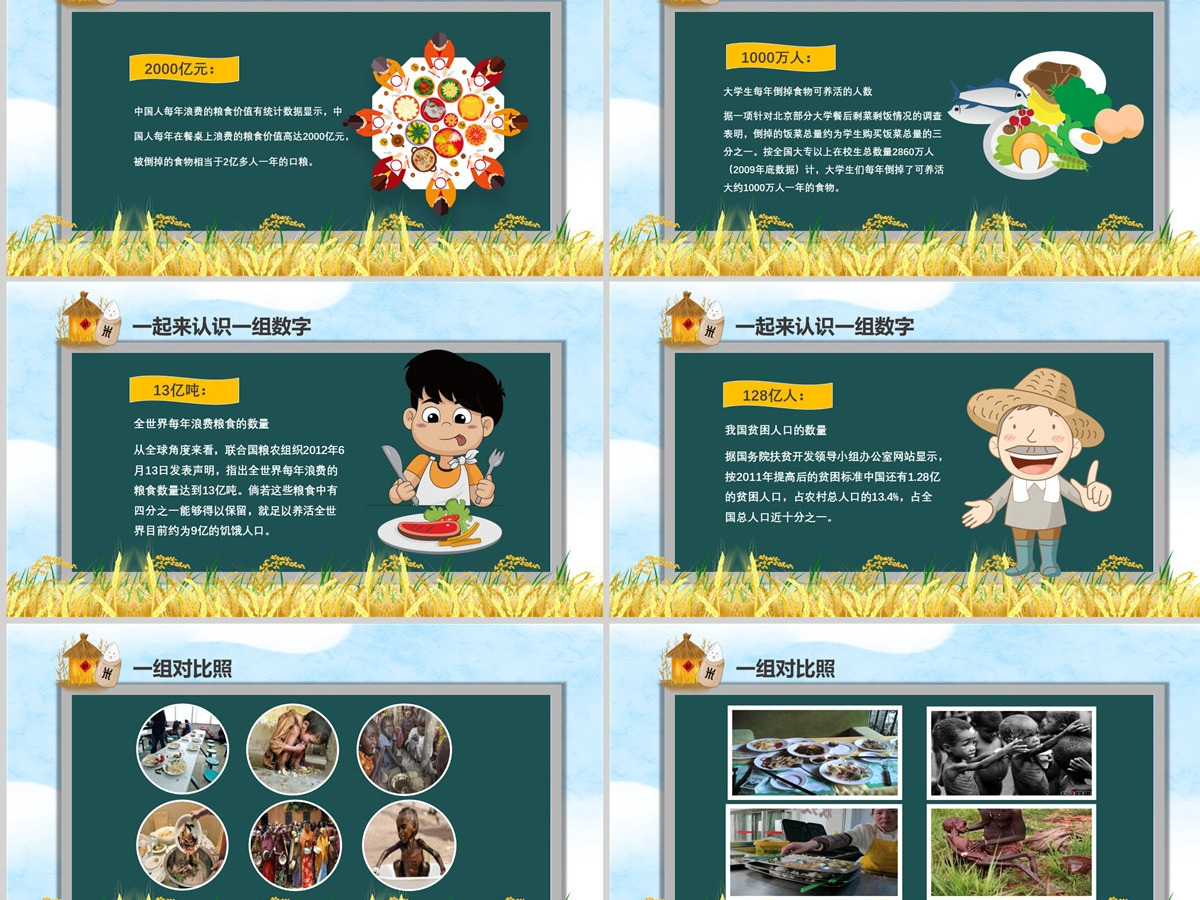黑板风节约用水珍惜粮食主题班会PPT模板 黑板风节约用水珍惜粮食主题班会PPT模板