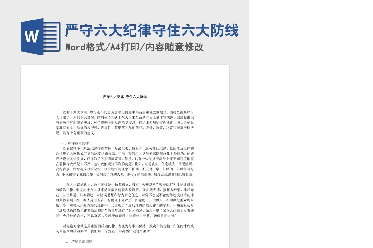严守六大纪律守住六大防线Word文档