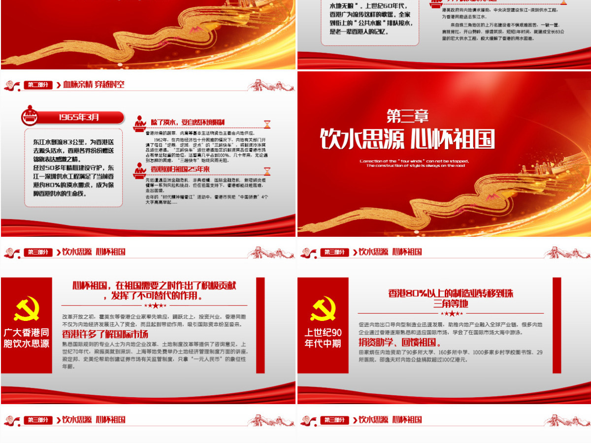 情重于山香港与内地心手相连红色党政风热烈庆祝香港回归25周年专题党课课件PPT-含讲稿