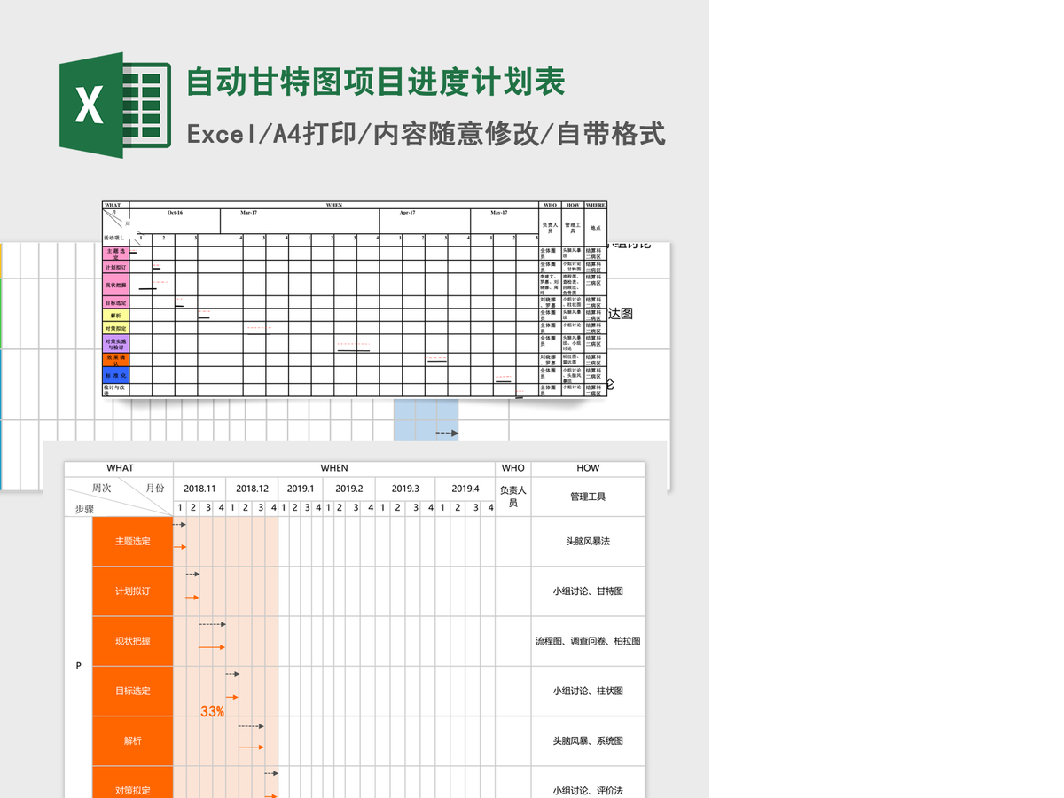 自动甘特图项目进度计划表Excel模板 自动甘特图项目进度计划表Excel模板