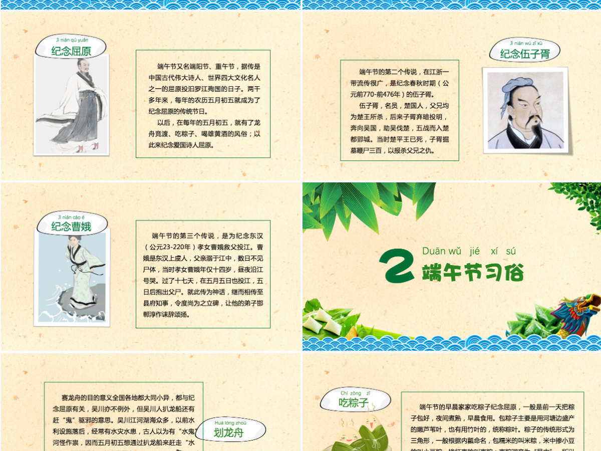 2023年端午节绿色中国风端午节来源介绍ppt模板 2023年端午节绿色中国风端午节来源介绍ppt模板