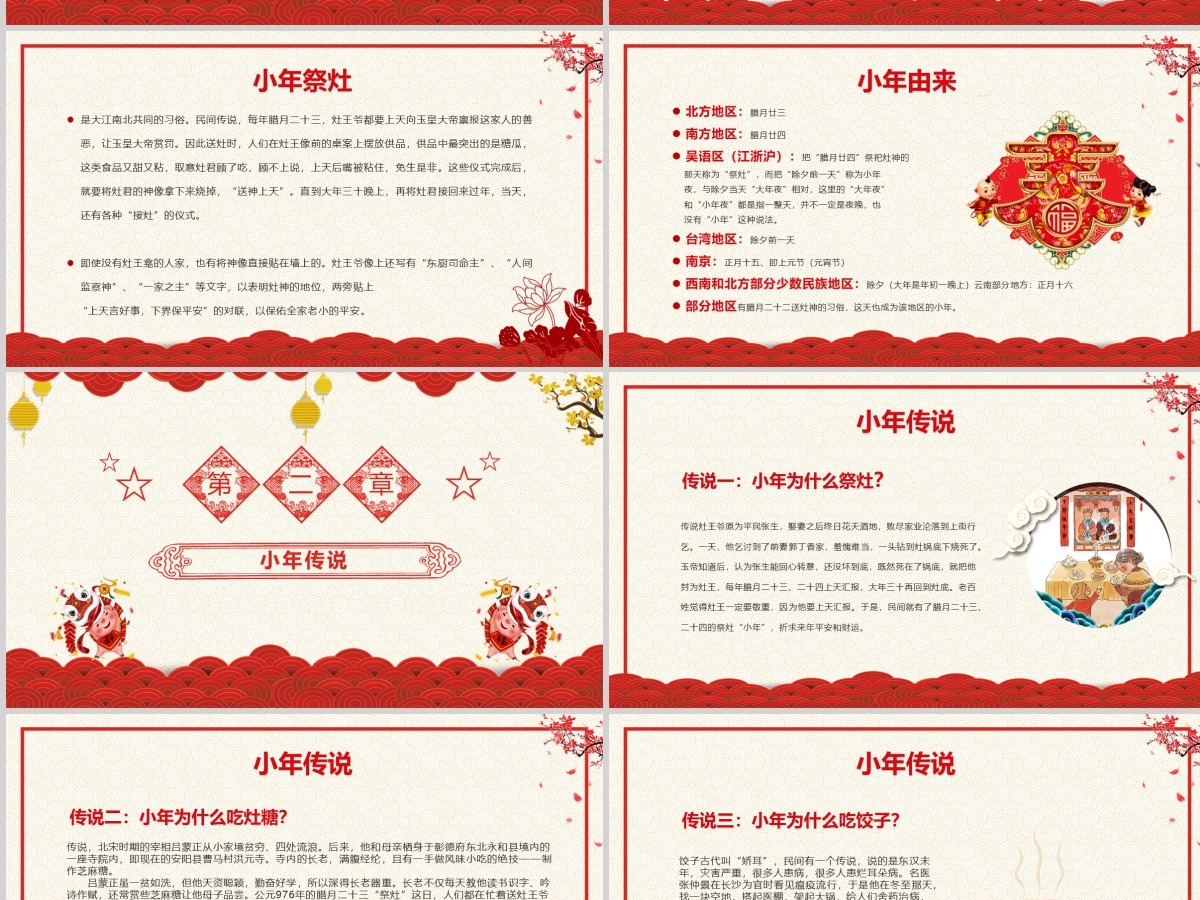 红色中国传统节日腊月二十三小年PPT