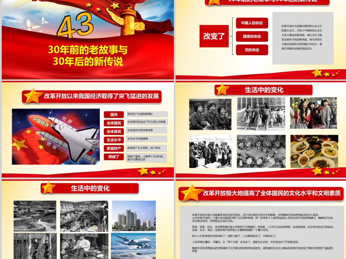 原创改革开放四十三周年成就展经验党课学习PPT