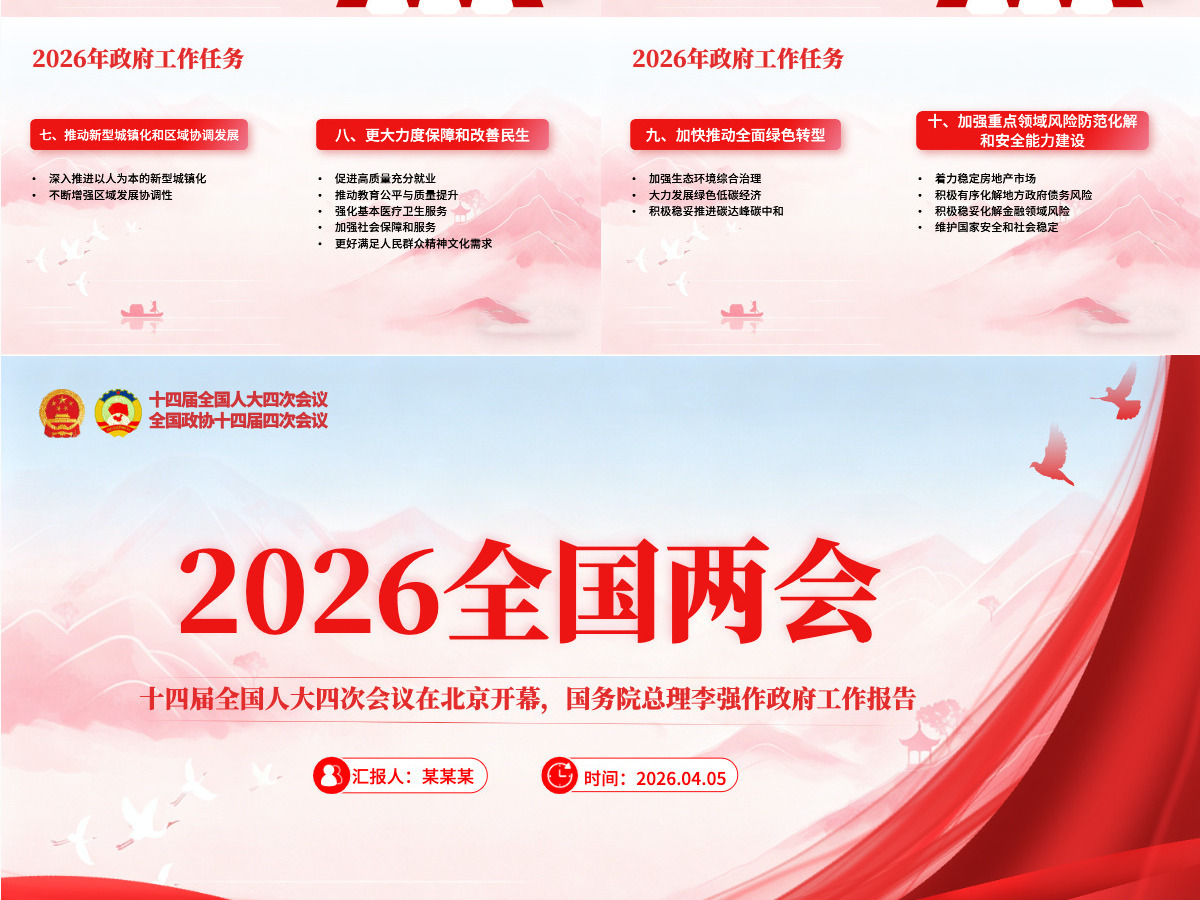 2026年一文速览政府工作报告要点速览两会精神解读PPT课件-含讲稿