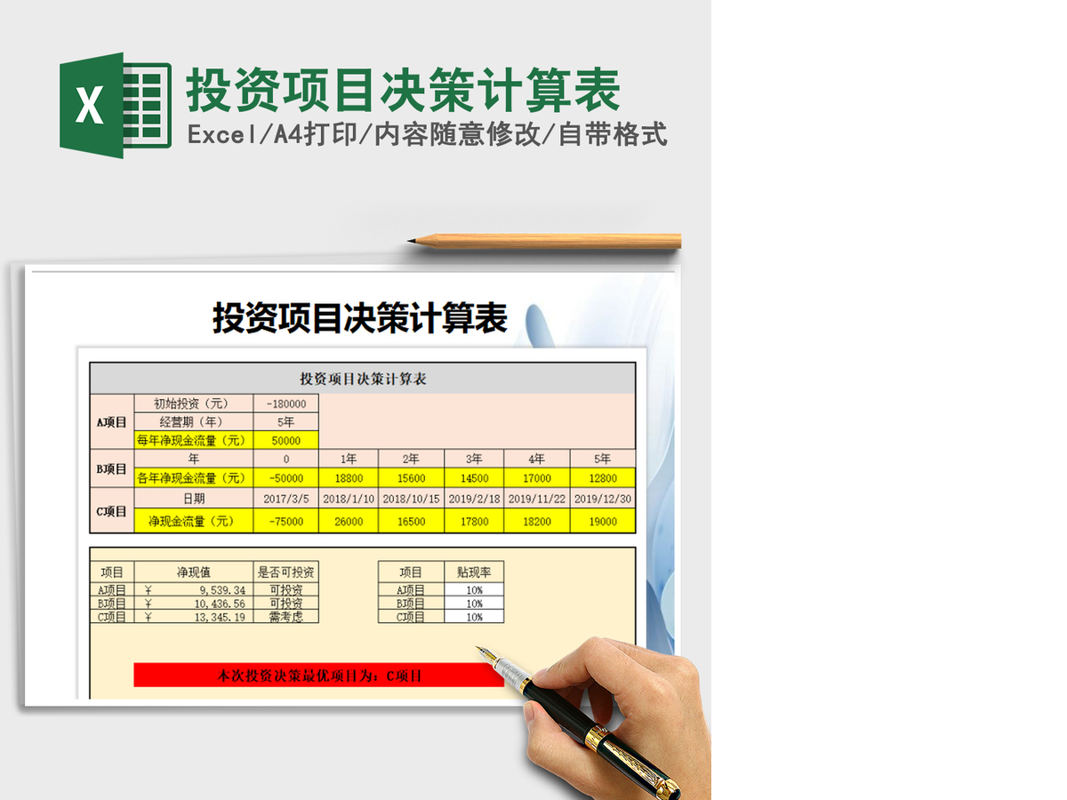 2021年投资项目决策计算表