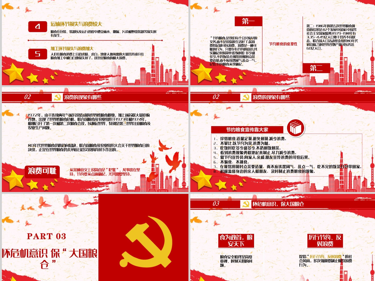 红色党政风节约粮食怀危机意识保大国粮仓制止餐饮浪费拒绝舌尖上的浪费党课主题教育ppt模板