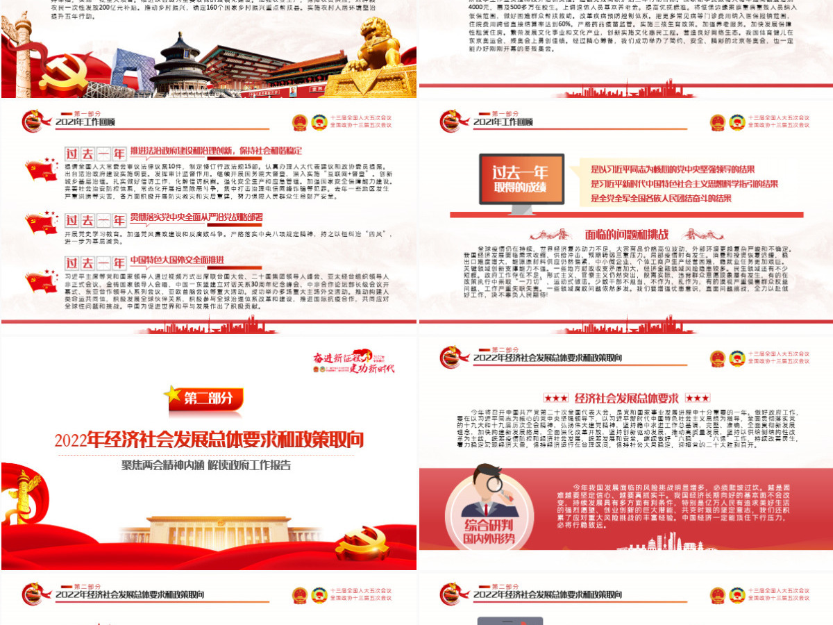 2022全国两会政府工作报告红色党政风学习解读两会精神内涵专题课件模板PPT-含讲稿 2022全国两会政府工作报告红色党政风学习解读两会精神内涵专题课件模板PPT-含讲稿