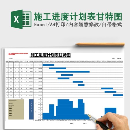 施工进度计划表甘特图Excel表格模板