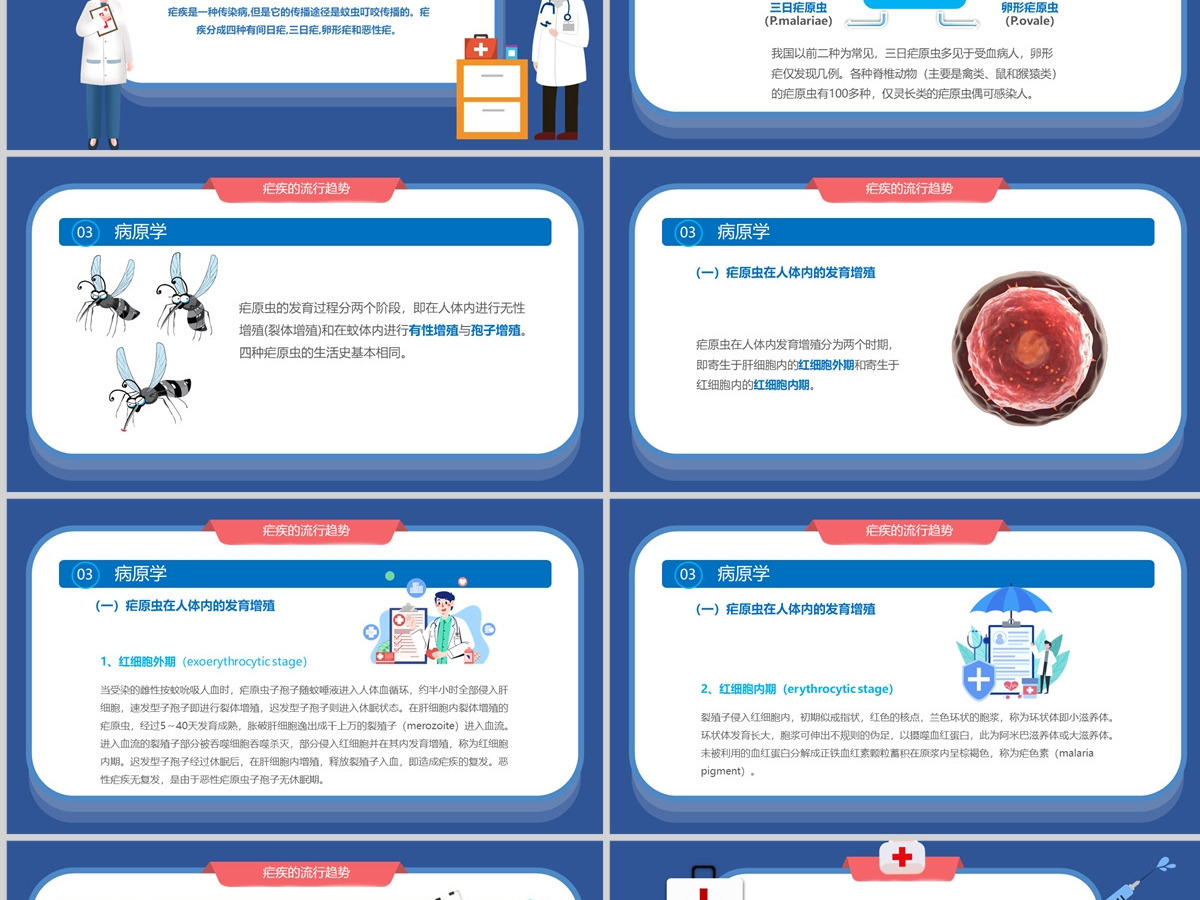 2022医疗医院疟疾卡通简约风预防医护学生汇报培训讲课PPT