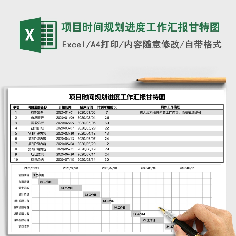 项目时间规划进度工作汇报甘特图Excel表格模板