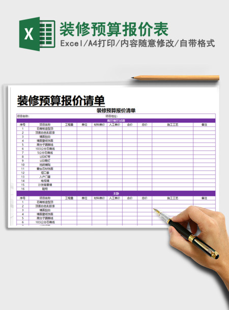 2021年装修预算报价表
