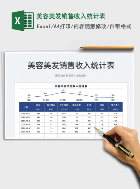2021美容美发销售收入统计表免费下载