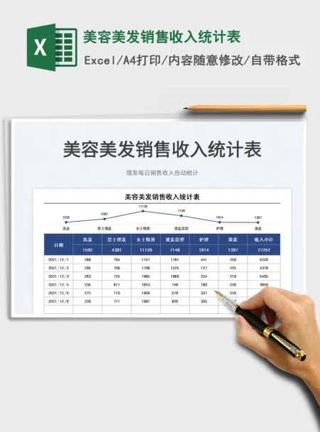 2021美容美发销售收入统计表免费下载 2021美容美发销售收入统计表免费下载