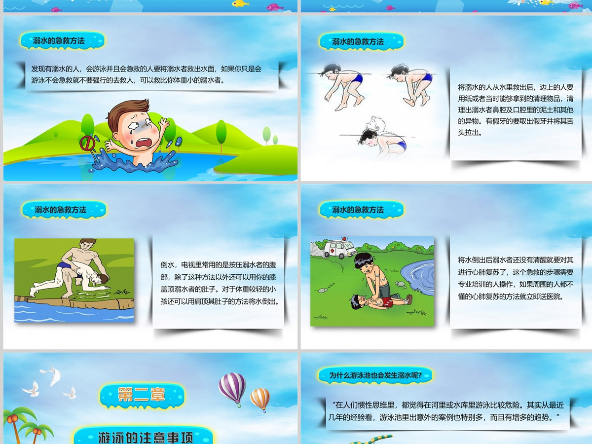 蓝色卡通校园小学生幼儿园安全教育防溺水主题班会教学PPT模板 蓝色卡通校园小学生幼儿园安全教育防溺水主题班会教学PPT模板