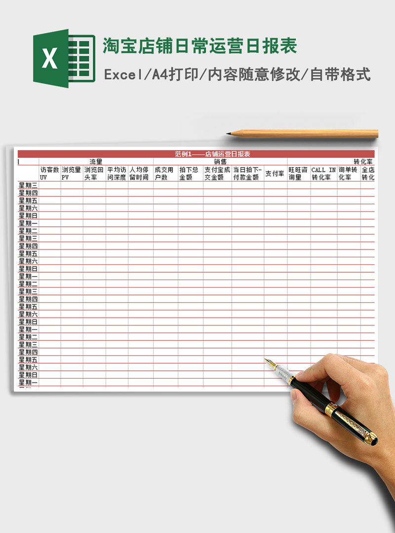2021年淘宝店铺日常运营日报表 2021年淘宝店铺日常运营日报表
