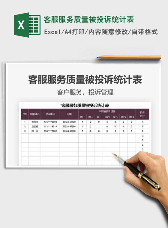 2021客服服务质量被投诉统计表免费下载