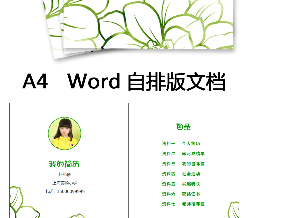 小升初简历word自排最新模板图片...