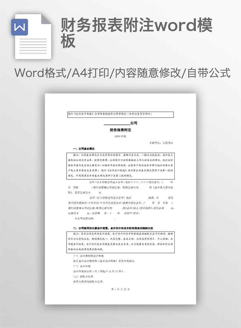 财务报表附注word模板