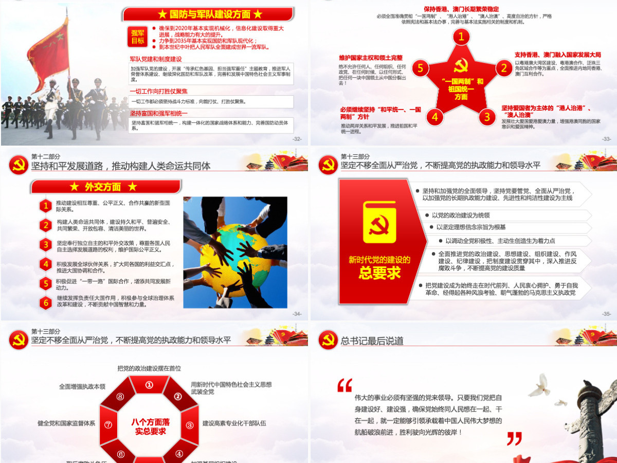 2019中国风学习贯彻十九大会议精神党支部党员党课学习PPT模板-含讲稿