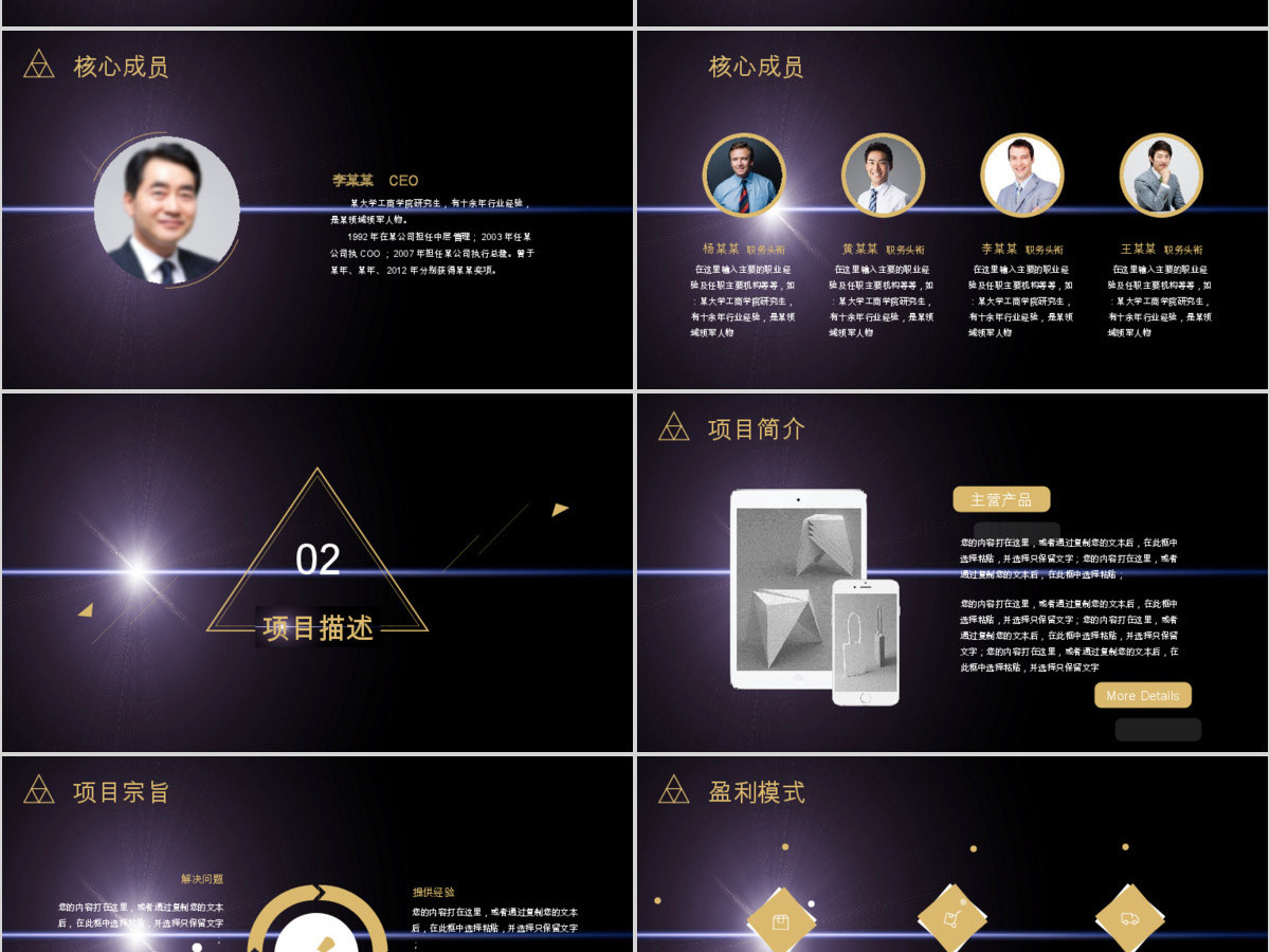 高端黑金创业融资商业计划书公司宣传项目投资合作ppt模版