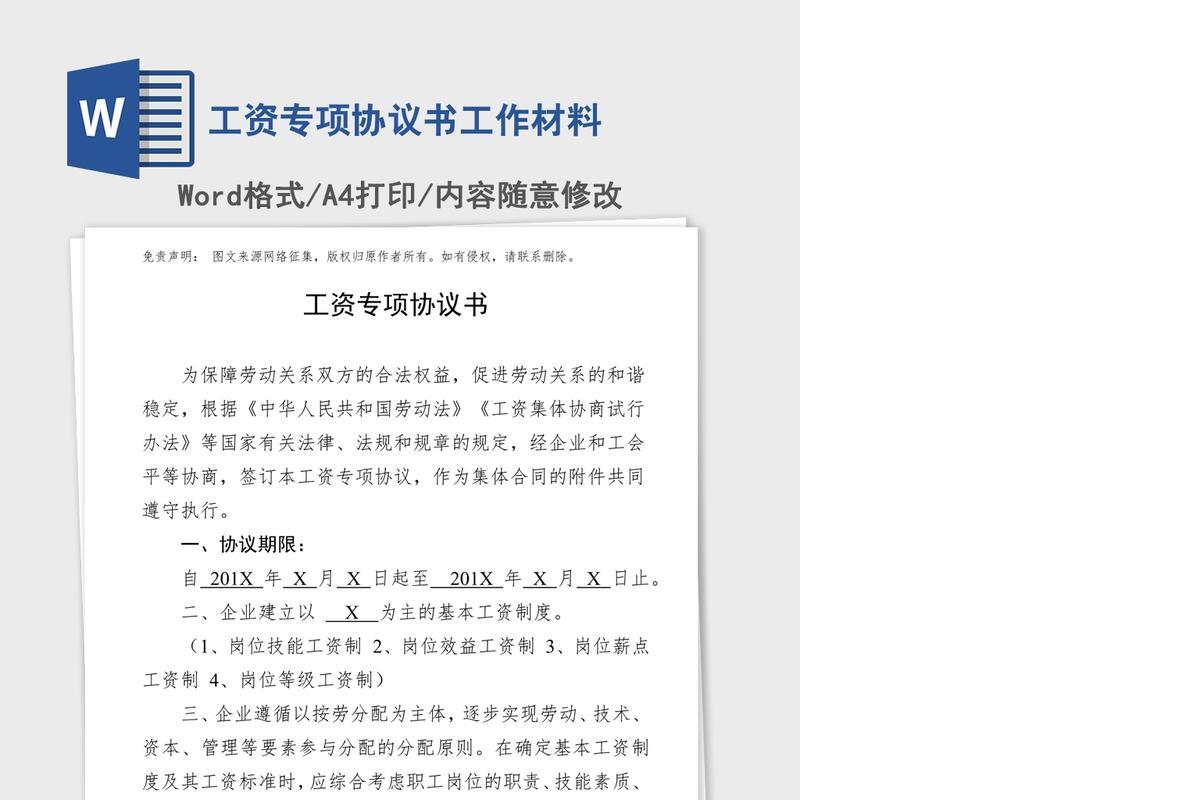 工资专项协议书工作材料
