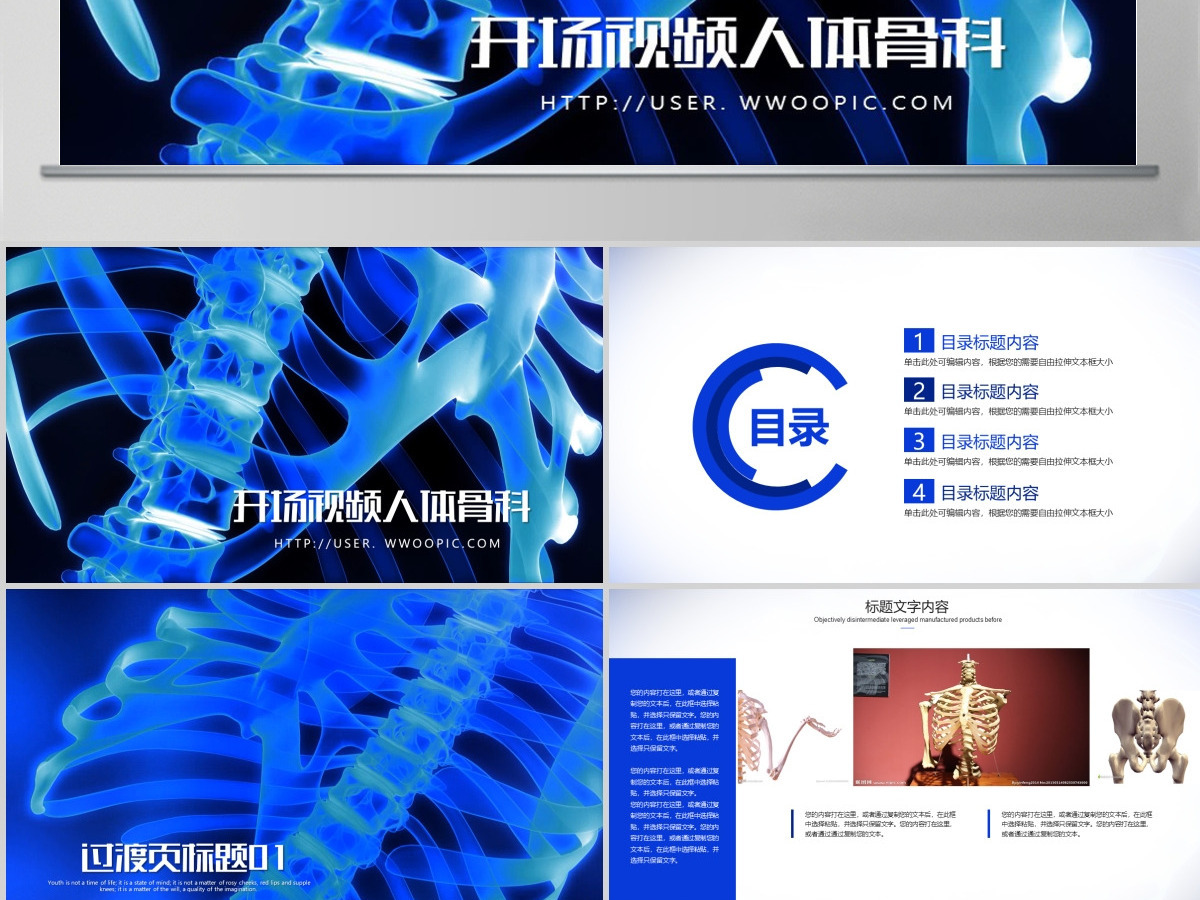开场视频片头骨胳影像ppt动画模板