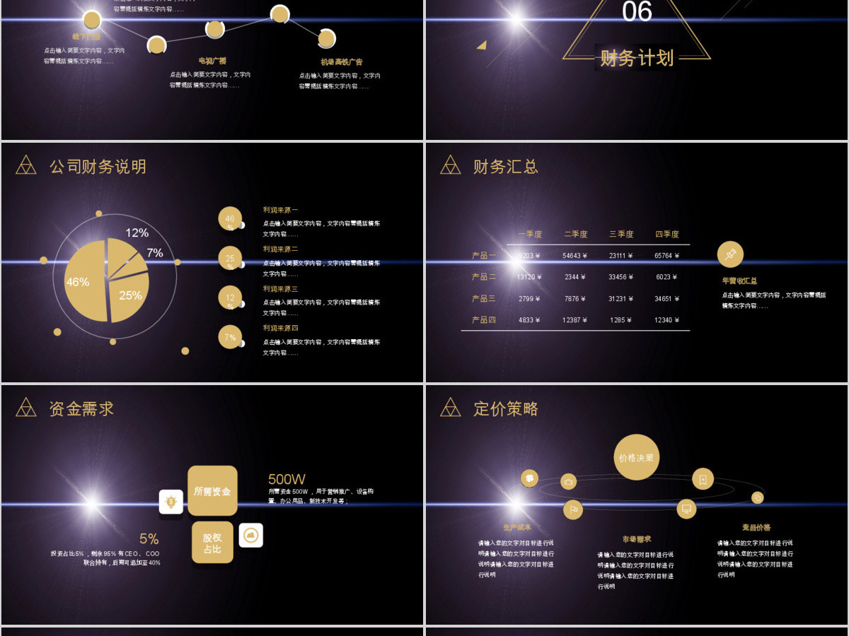 高端黑金创业融资商业计划书公司宣传项目投资合作ppt模版